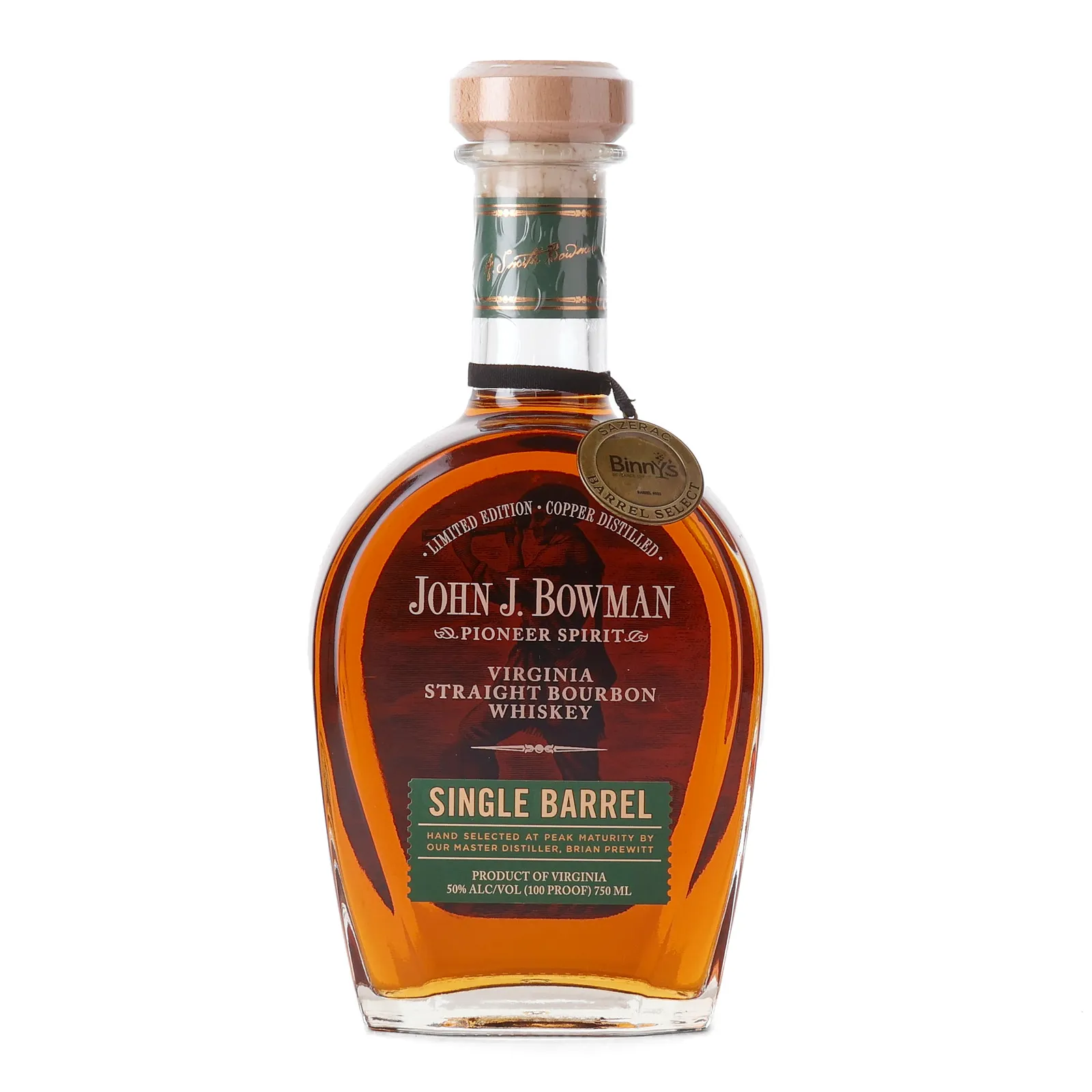 John J. Bowman Single Barrel 'Binny's' (Green Label), New Charred American Oak Cask, Cask #035, 2023, 50% whisky bottle