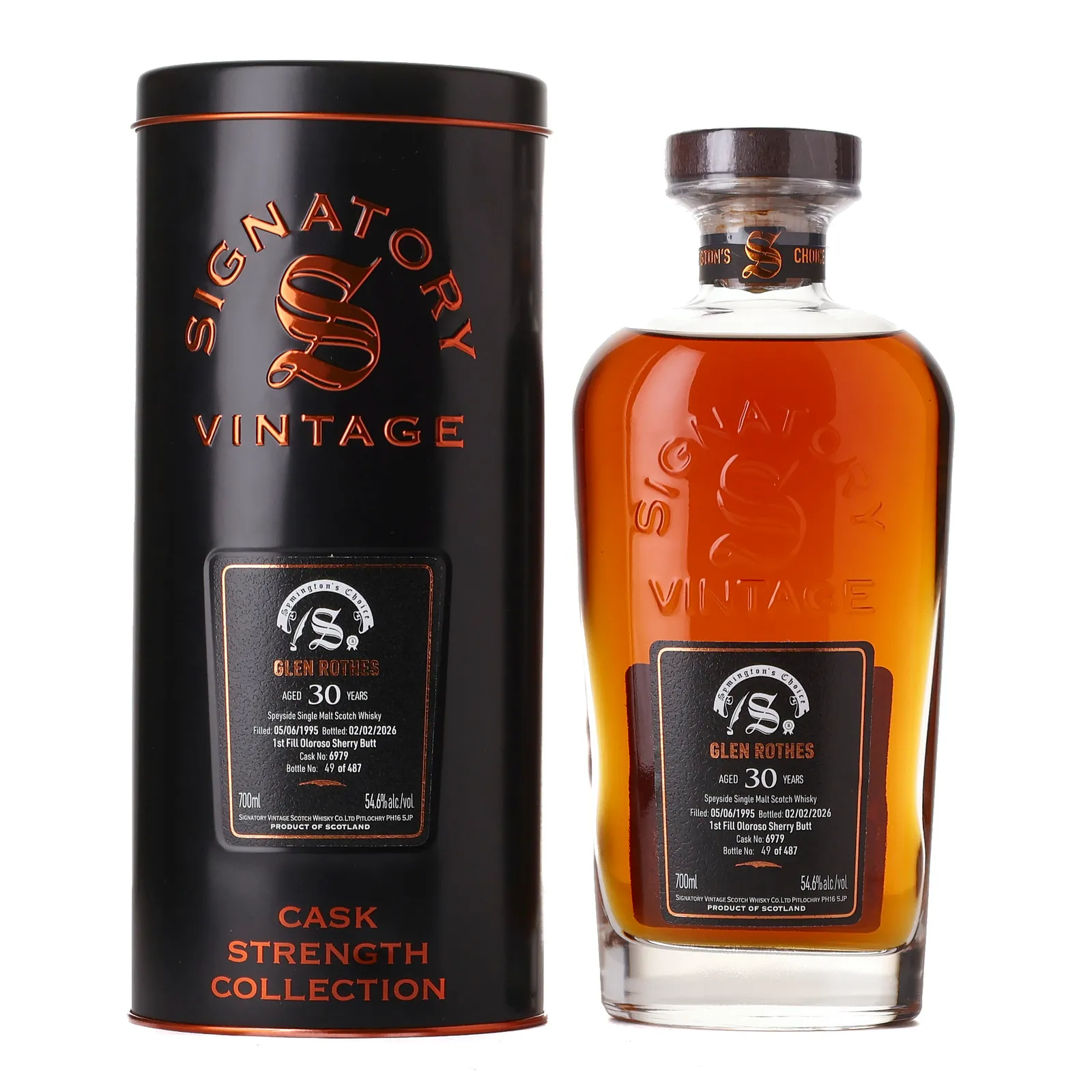 Glenrothes Symington's Choice Cask Strength Collection 30 Year Old, Oloroso Sherry Cask, Cask #6979, 1995, Signatory Vintage, 54.6% whisky bottle