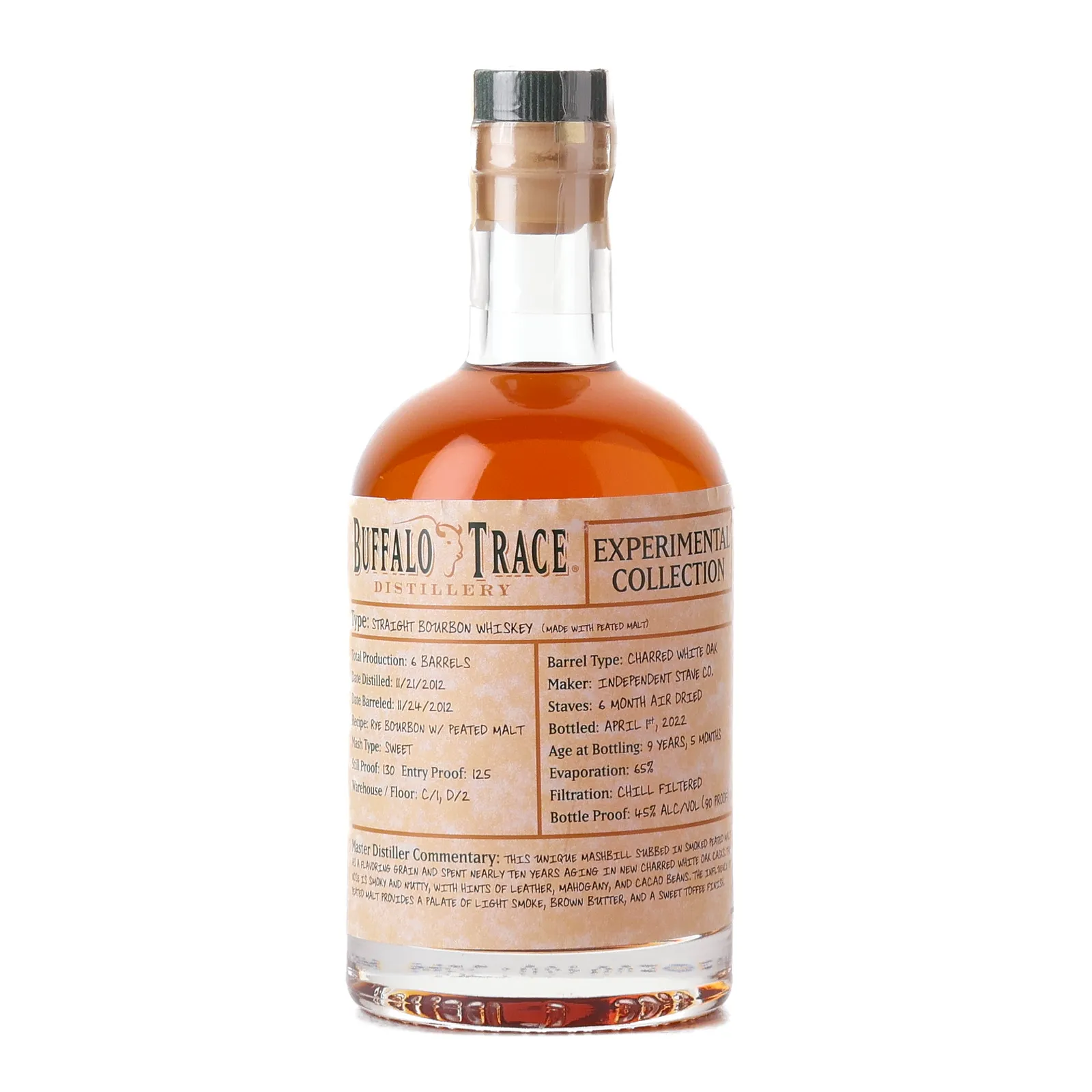 Buffalo Trace Experimental Collection: Made with Peated Malt 9 Year Old, New Charred White Oak Cask, 2022, 45% whisky bottle