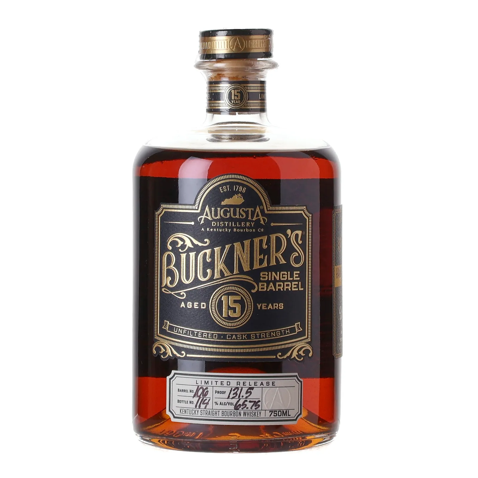 Buckner's 15 Year Old, Cask #106, 2025, Augusta Distillery, 65.75% whisky bottle