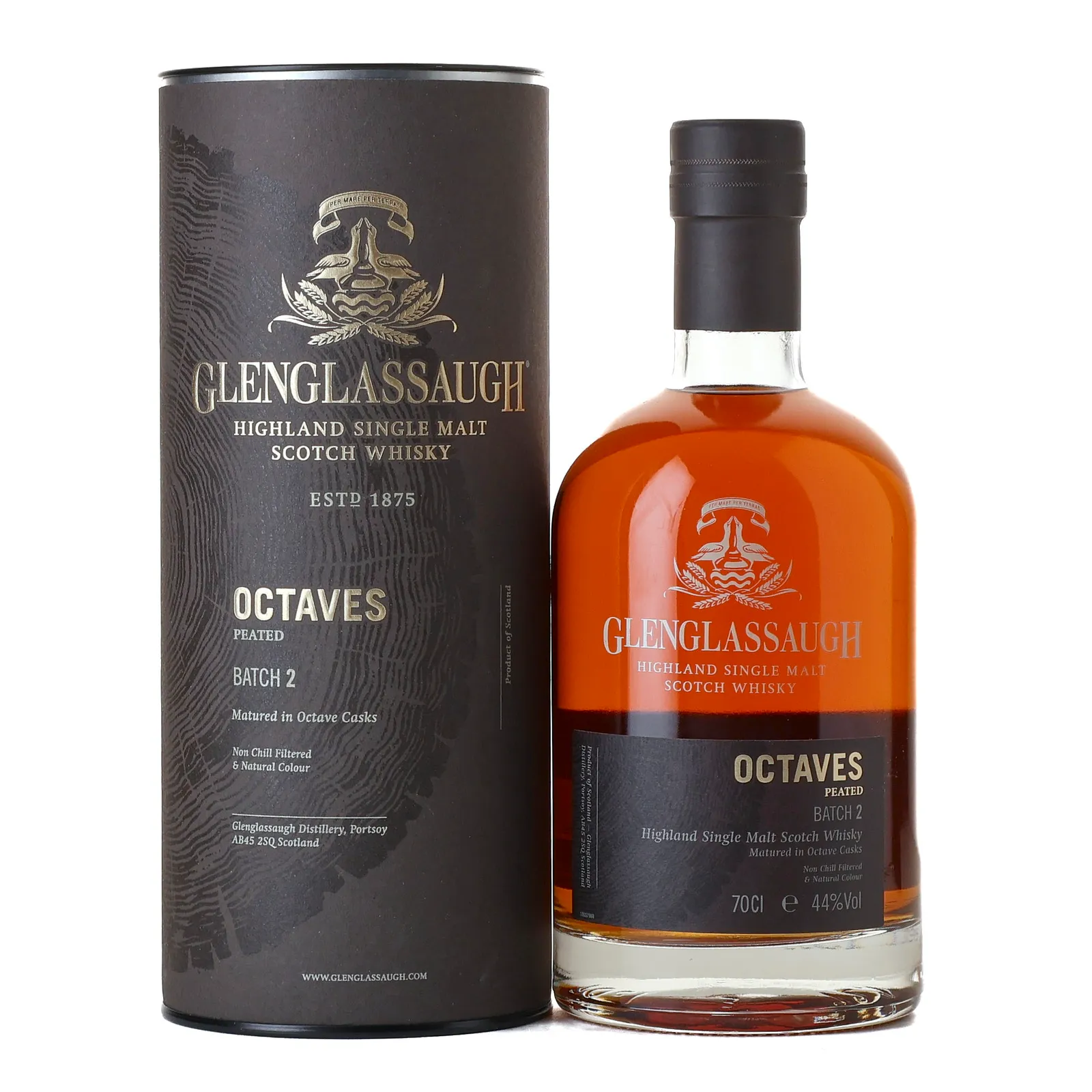Glenglassaugh Octaves Peated, Bourbon, Port & Oloroso Sherry Octave Cask, Batch No. 2, 2018, 44% whisky bottle