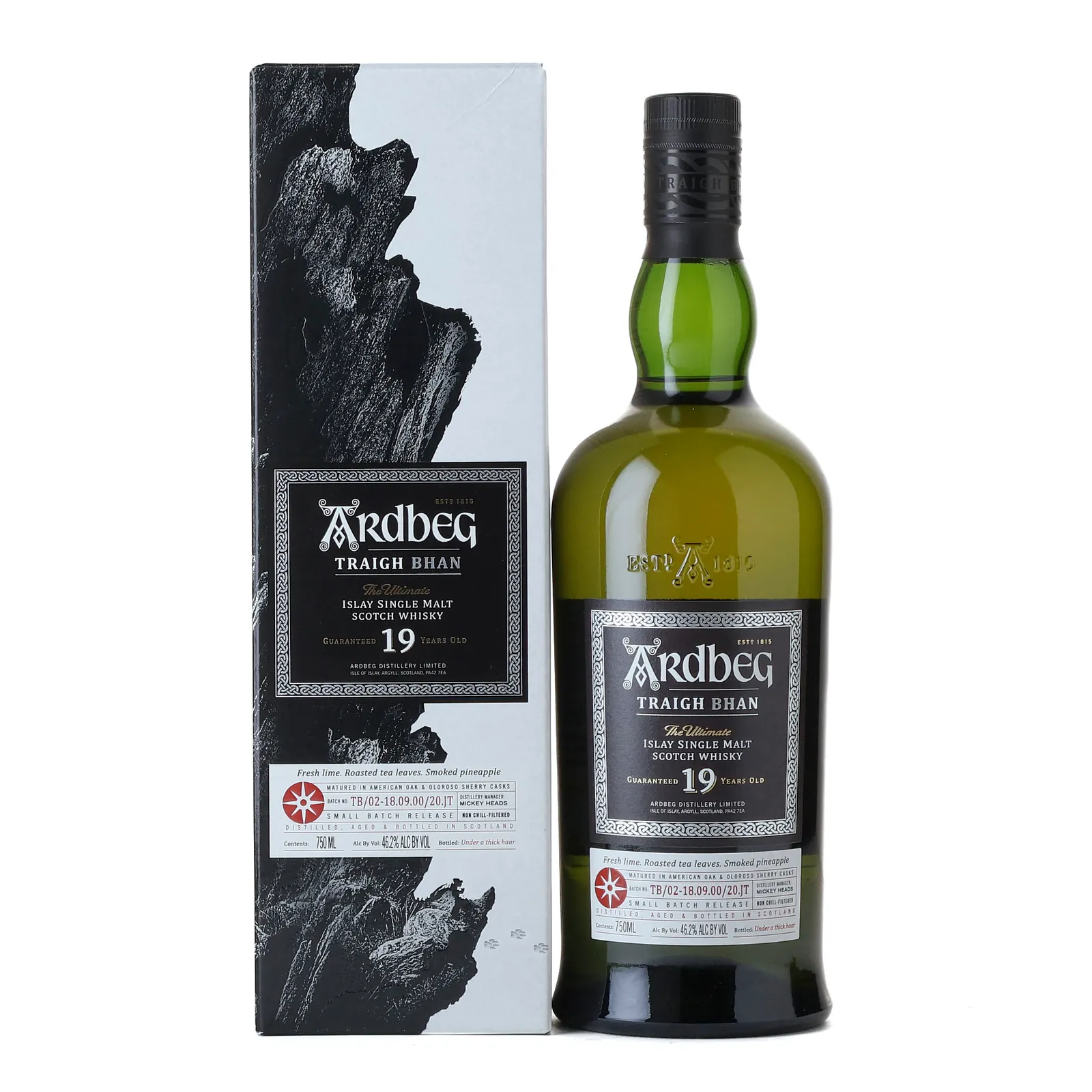 Ardbeg Traigh Bhan 19 Year Old, American Oak & Oloroso Sherry Cask, Batch No. TB/02-18.09.00/20.JT, 46.2% whisky bottle