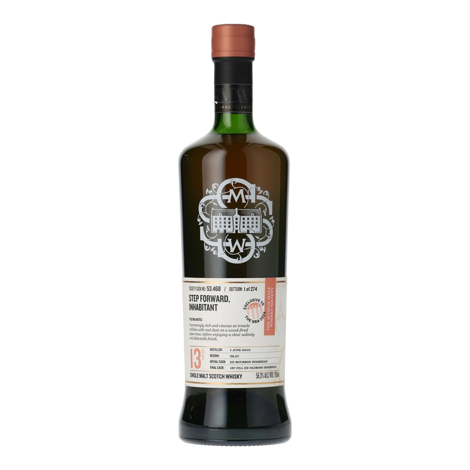 Caol Ila SMWS 13 Year Old, Bourbon & Sherry Cask, Cask #53.468, 2010, The Scotch Malt Whisky Society, 56.3% whisky bottle