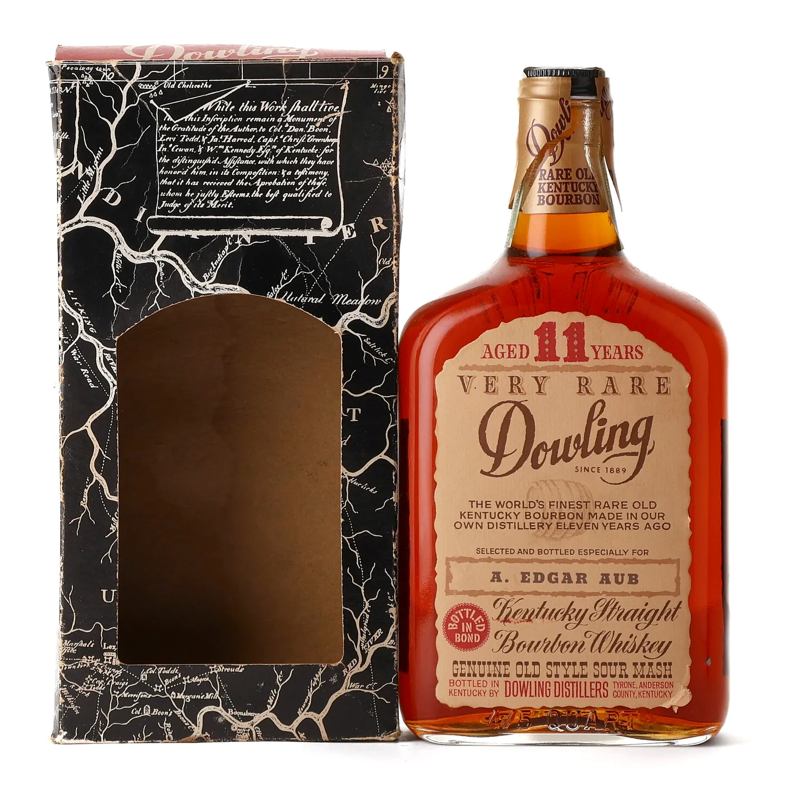 Dowling Bottled-In-Bond Bourbon 11 Year Old, New Charred Oak Cask, 1961, 50% whisky bottle