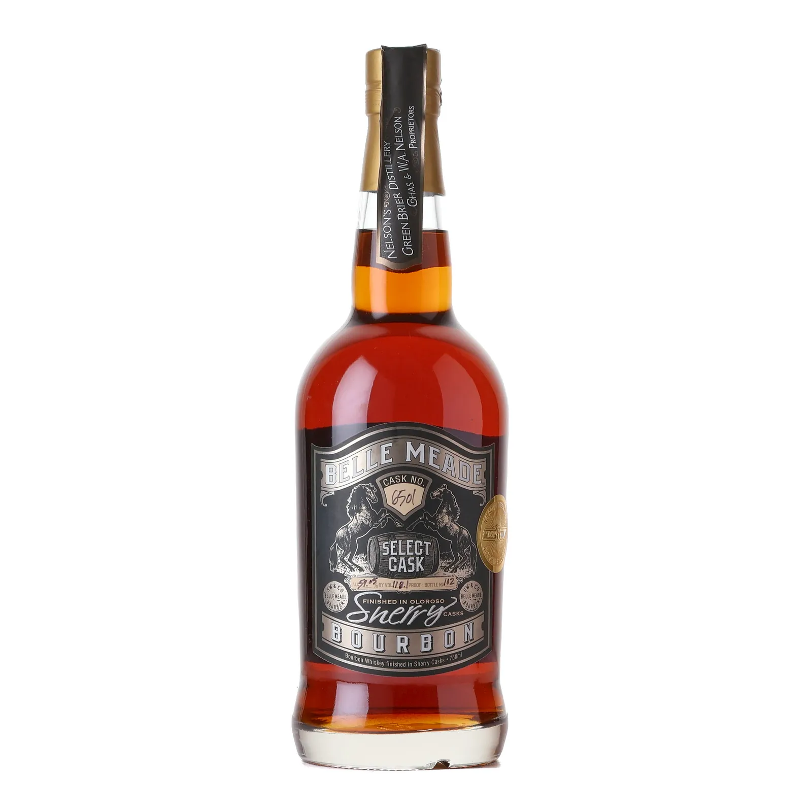 Belle Meade Sherry Cask Bourbon, Cask #6501, Nelson's Green Brier Gift Shop, 59% whisky bottle