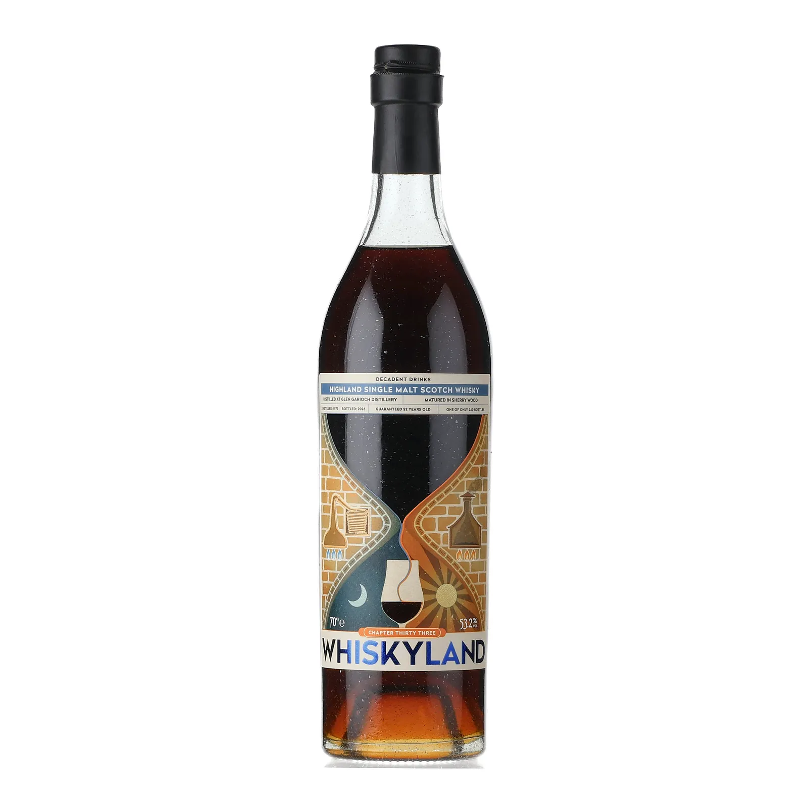 Glen Garioch Whiskyland Chapter Thirty Three 52 Year Old, Sherry Cask, 1973, Decadent Drinks, 53.2% whisky bottle