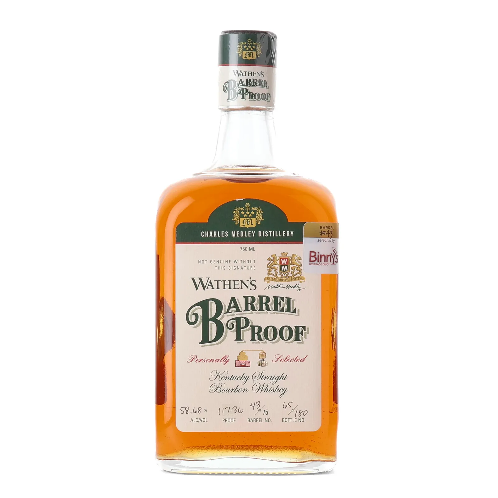 Wathen's Barrel Proof Binny's, Cask #43, 58.68% whisky bottle