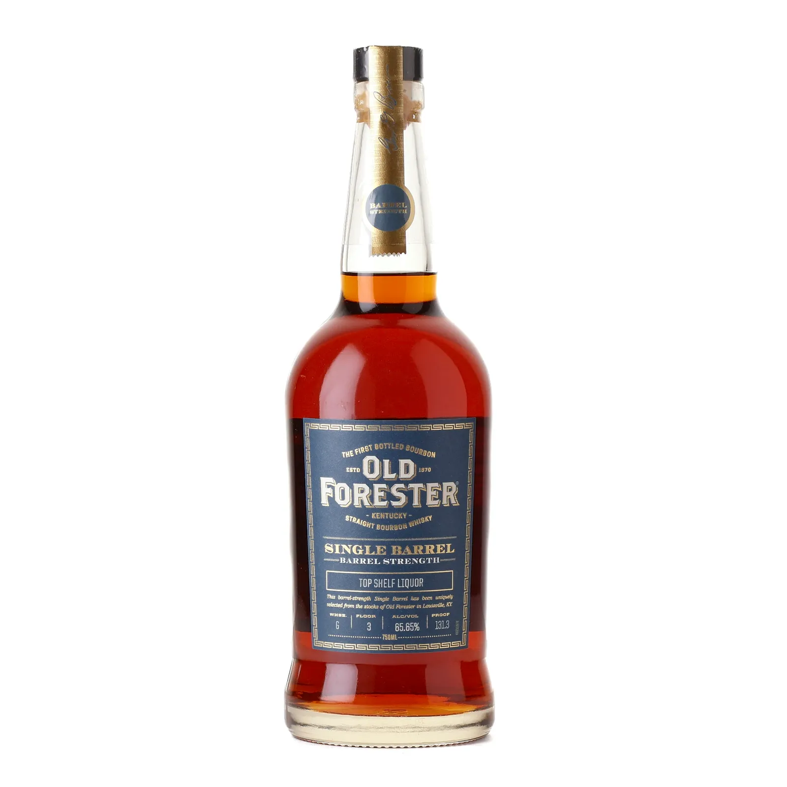 Old Forester Single Barrel Barrel Strength 'Top Shelf Liquor', 65.65% whisky bottle