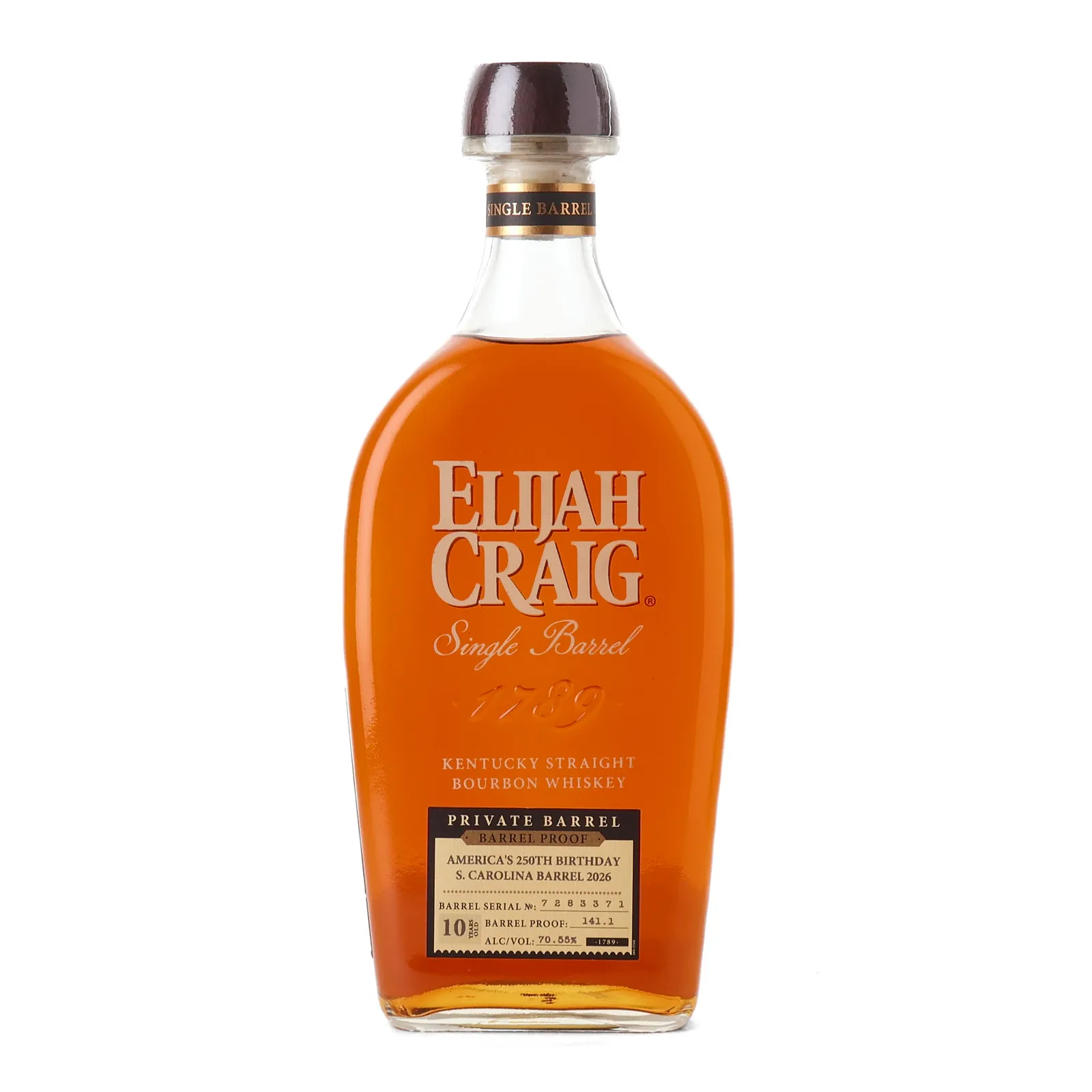 Elijah Craig 10 Year Old, New Charred Oak Cask, Cask #7283371, 70.5% whisky bottle