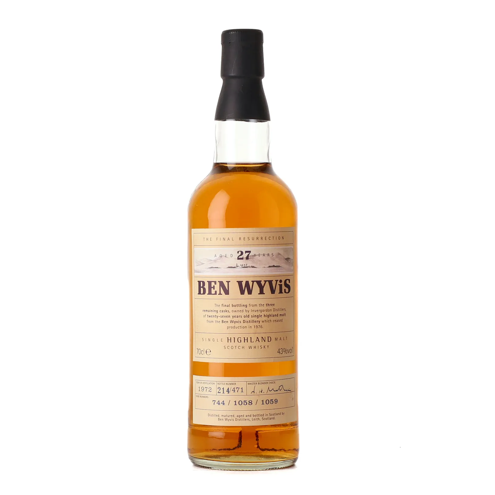 Ben Wyvis 1972 The Final Resurrection 27 Year Old, Oak Cask, Cask #744, 1058, 1059, 2000, 43% whisky bottle