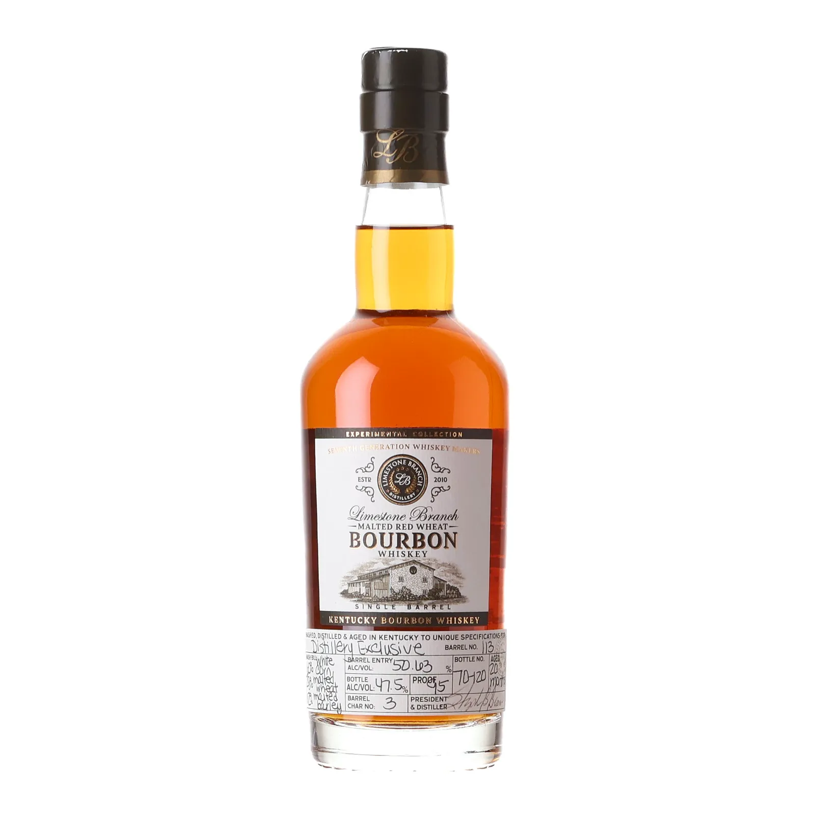Limestone Branch Experimental Collection Malted Red Wheat Bourbon Whiskey, 1 Year Old, New Charred Oak Cask, Cask #113, 47.5% whisky bottle