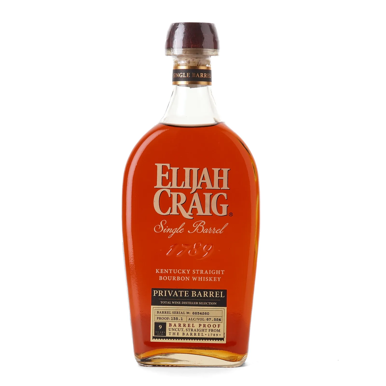 Elijah Craig Barrel Proof 9 Year Old, New Charred Oak Cask, Cask #6634260, 67.5% whisky bottle