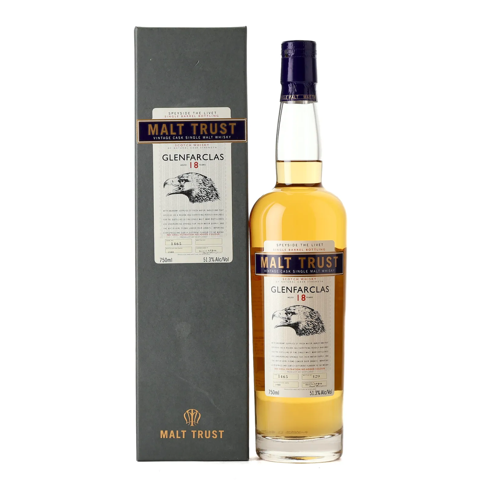 Glenfarclas 18 Year Old, Cask #1465, 1988, Malt Trust, 51.3% whisky bottle