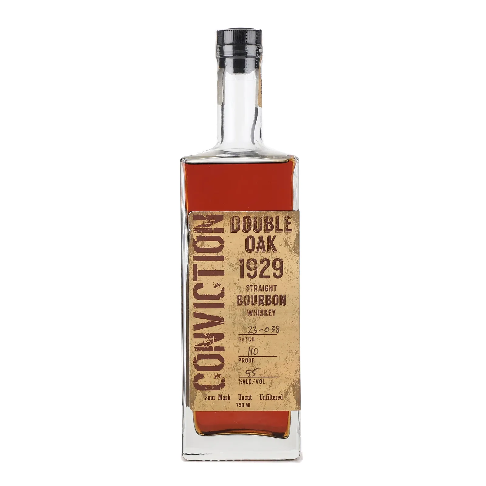 Conviction Double Oak 1929 Straight Bourbon, Batch No. 23-038, 2023, 55% whisky bottle