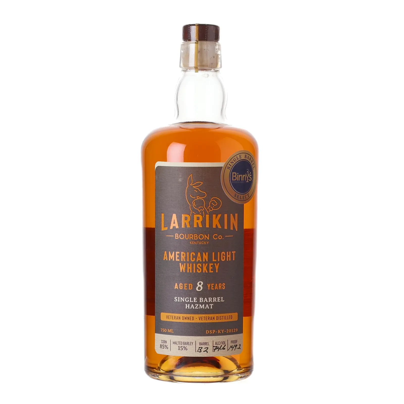 Larrikin American Light Whiskey Binny's Select 8 Year Old, Oak Cask, Cask #B2, 74.6% whisky bottle