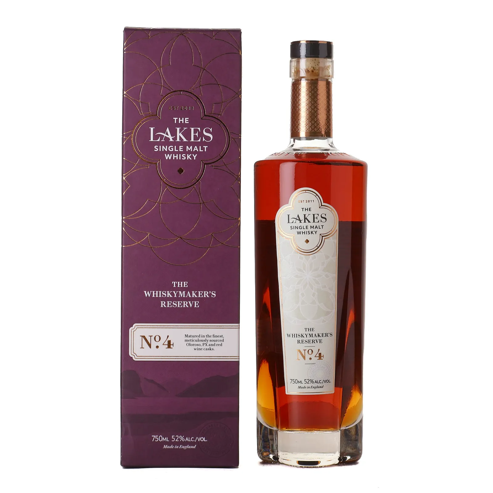 The Lakes Whiskymaker's Reserve No. 4, World's Best Single Malt, 2022, PX, Oloroso & Red Wine Cask, Batch No. 4, 2021, 52% whisky bottle