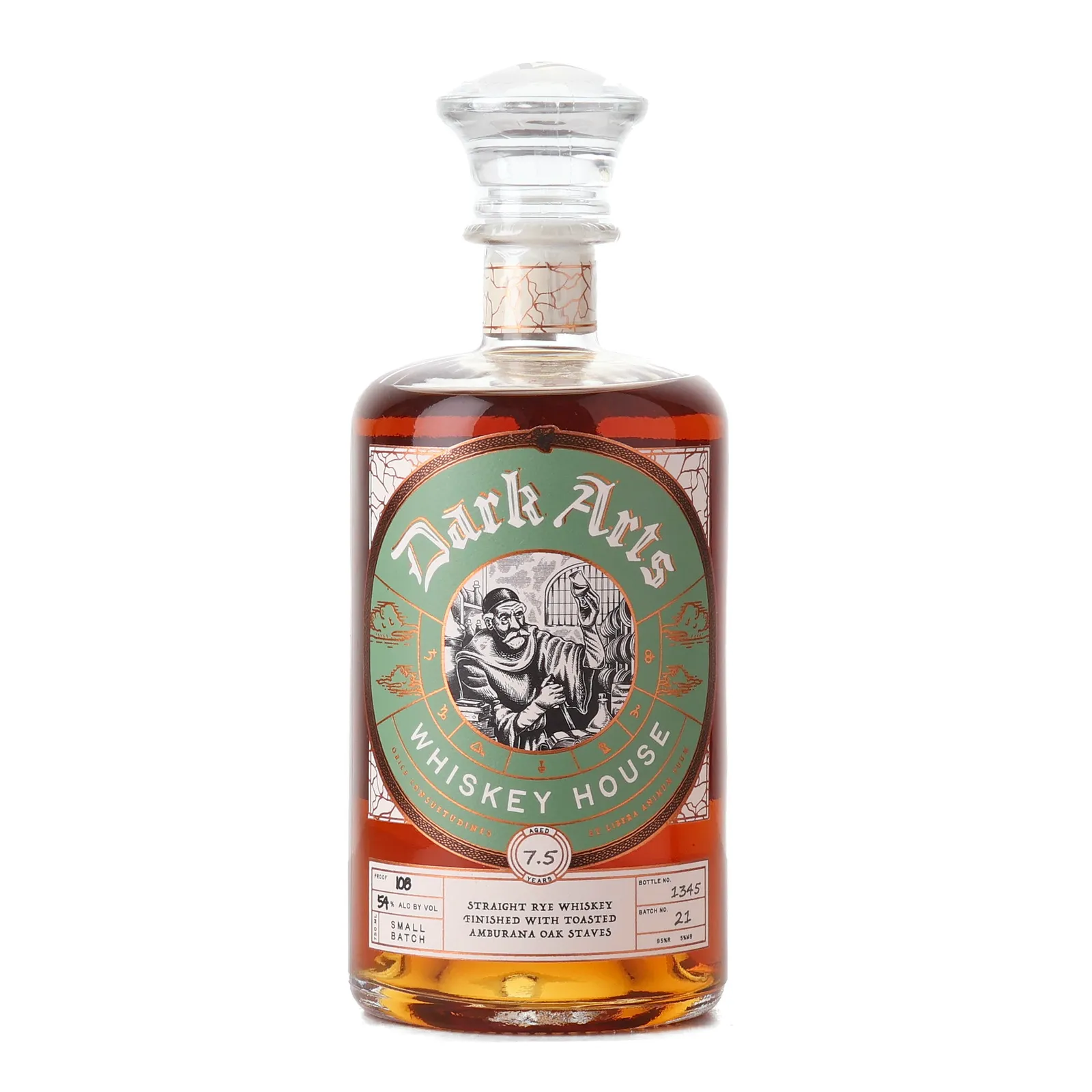 Dark Arts Straight Rye Whiskey Finished with Toasted Amburana Oak Staves Small Batch No. 7 Year Old, Batch No. 21, 54% whisky bottle