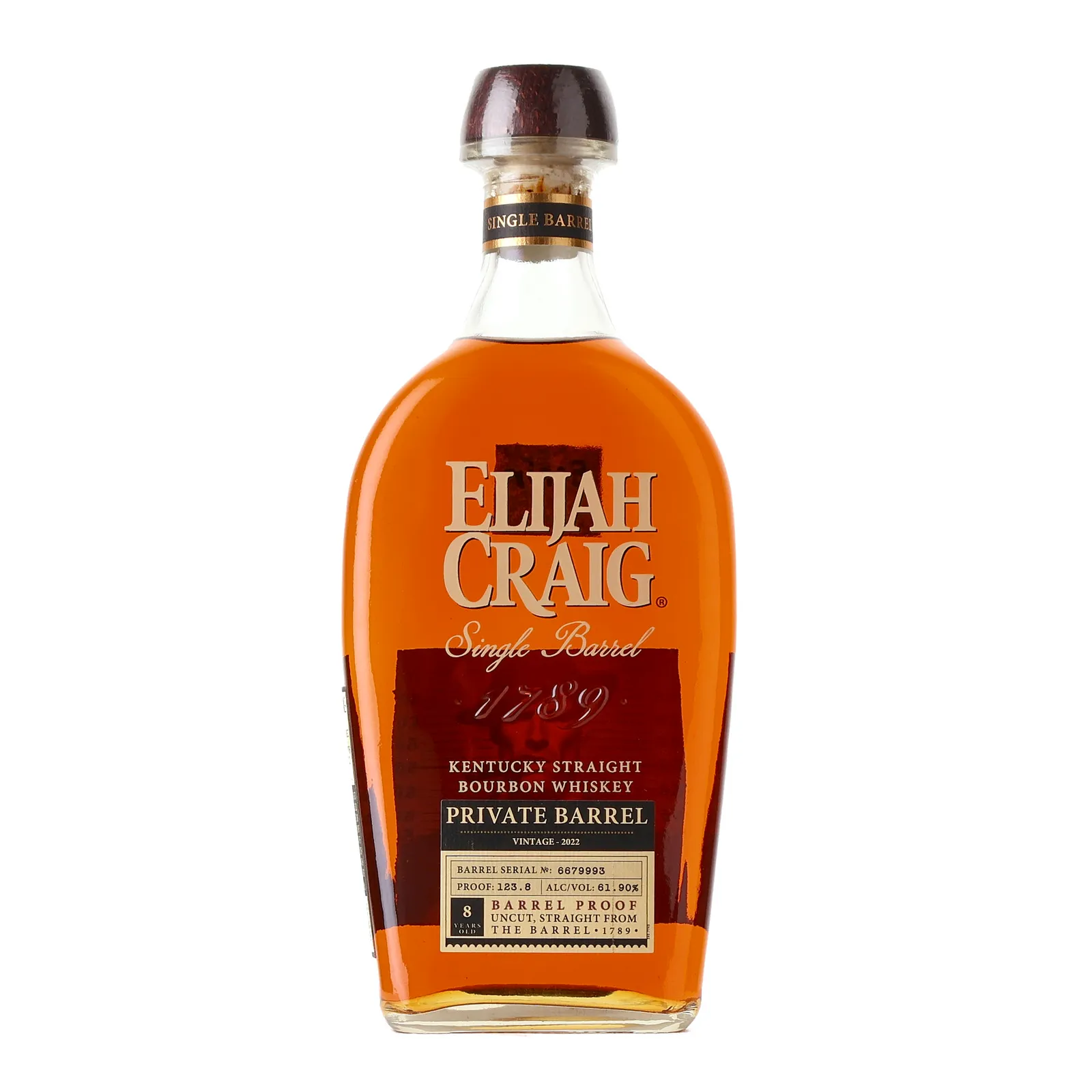 Elijah Craig Private Barrel 8 Year Old, New Charred Oak Cask, Cask #6679993, 61.9% whisky bottle