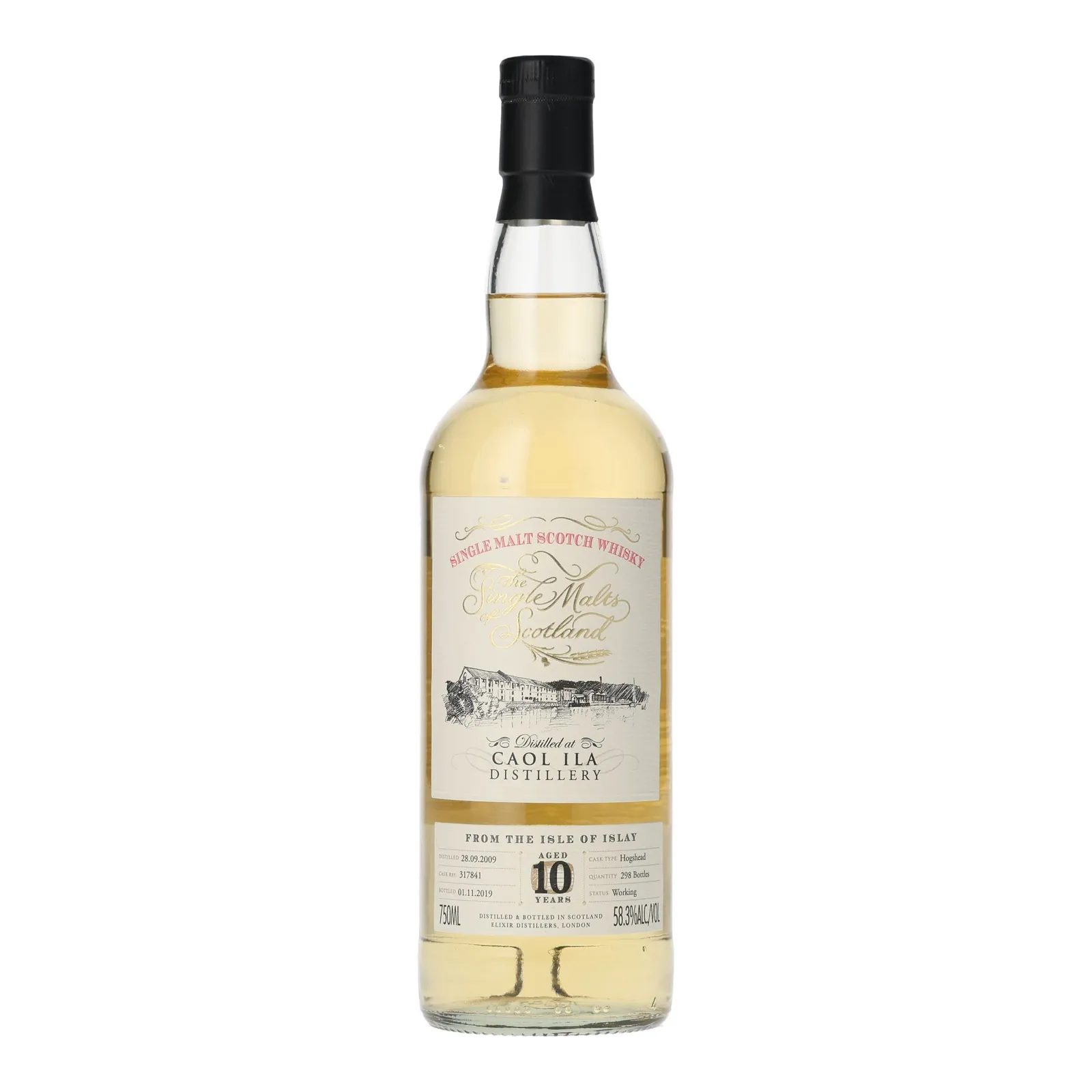 Caol Ila The Single Malts of Scotland 10 Year Old, Hogshead Cask, Cask #317841, 2009, Elixir Distillers, 58.3% whisky bottle