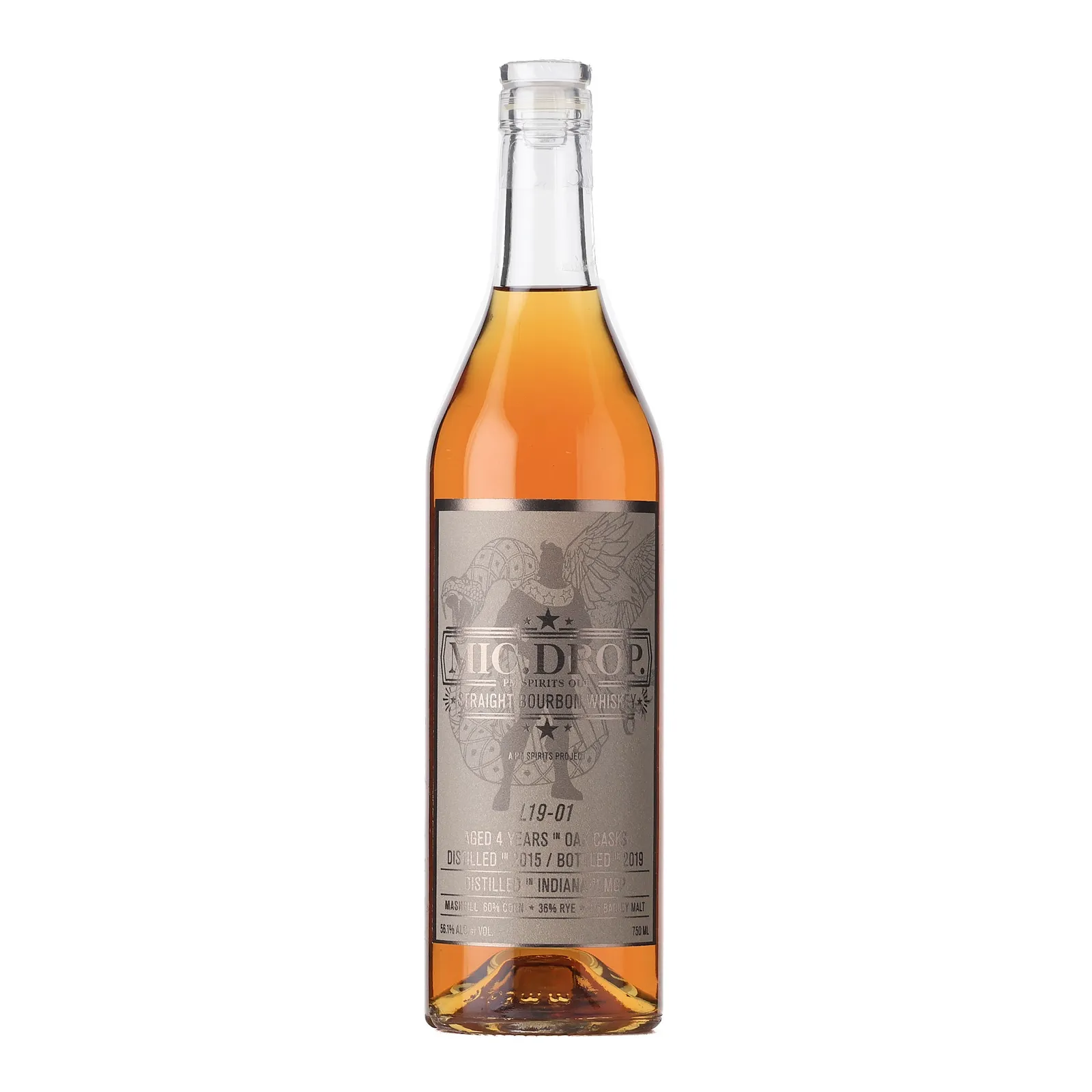MGP Mic Drop 4 Year Old, Oak Cask, L19-01, 2015, PM Spirits, 56.1% whisky bottle