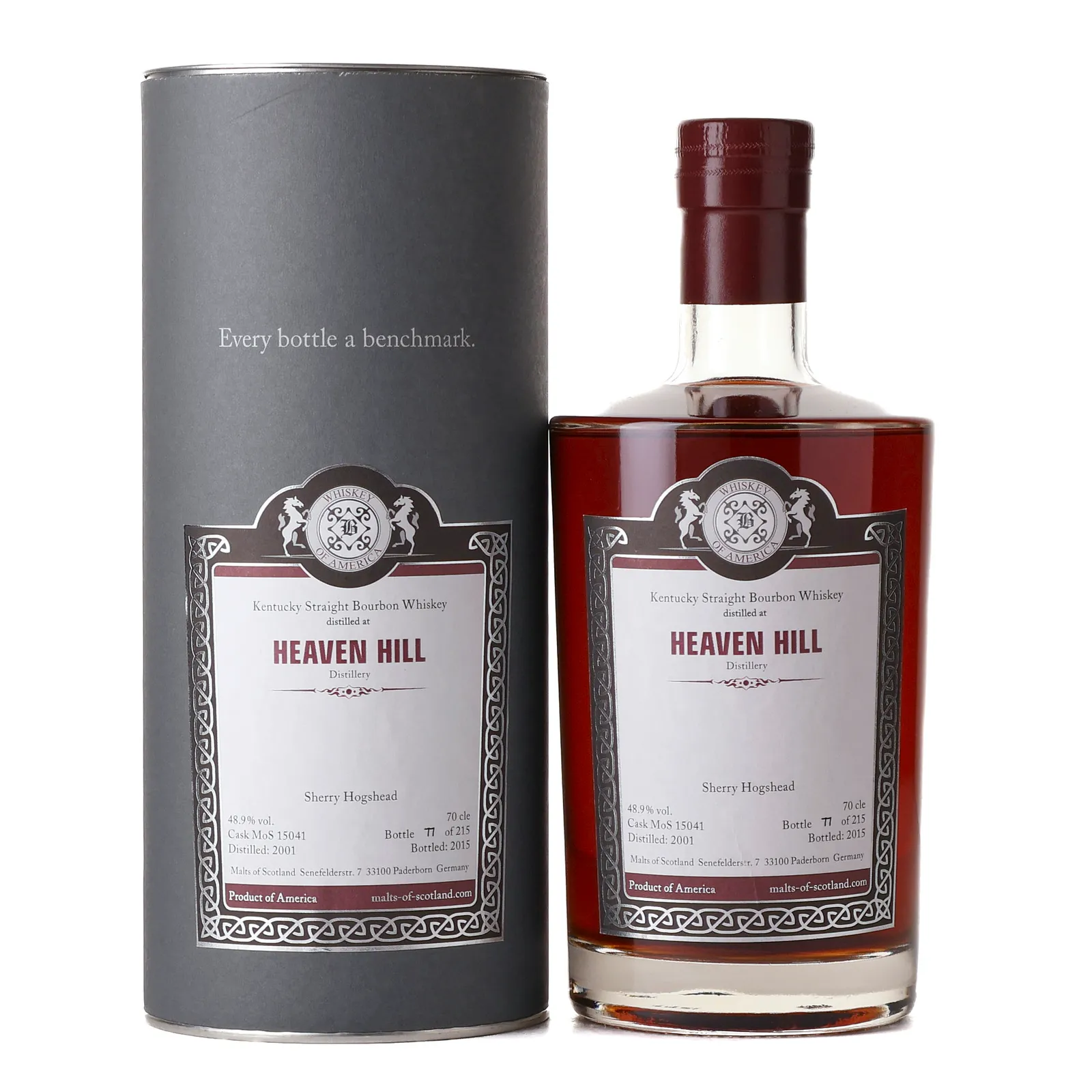 Heaven Hill Whiskey of America 14 Year Old, Sherry Cask, Cask #MoS 15041, 2001, Malts of Scotland, 48.9% whisky bottle