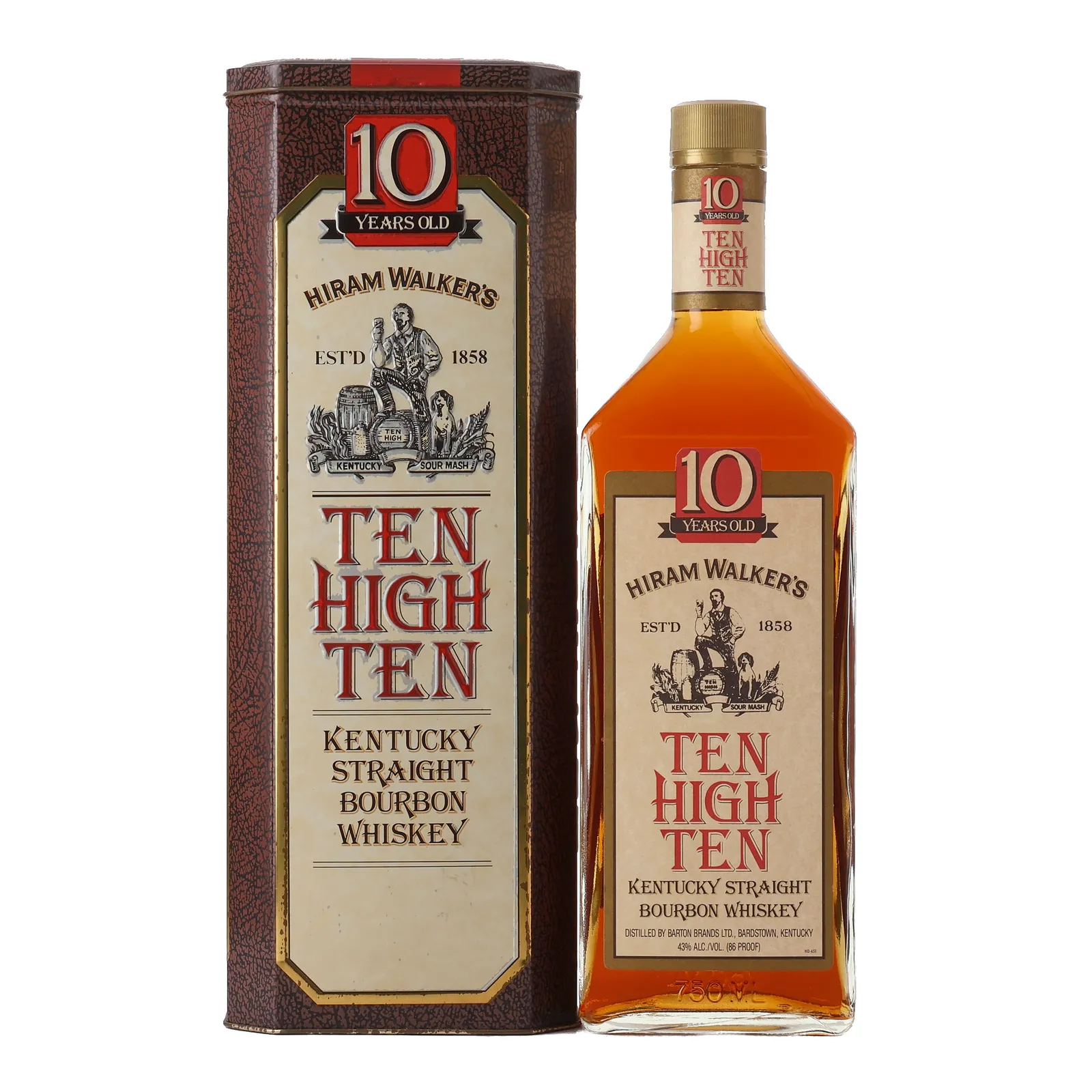 Hiram Walker's Ten High Ten 10 Year Old, 43% whisky bottle