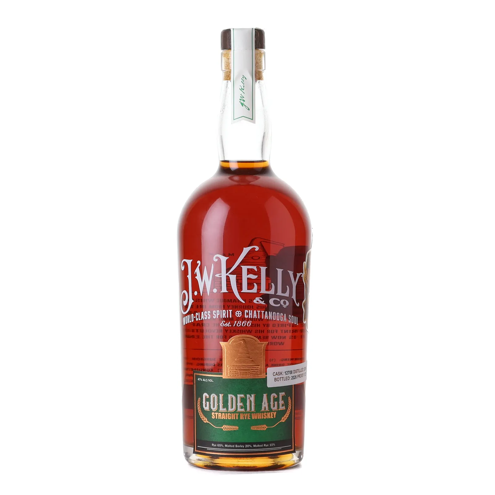 J.W. Kelly Golden Age Straight Rye Whiskey, Cask #12708, 2018, 61.5% whisky bottle