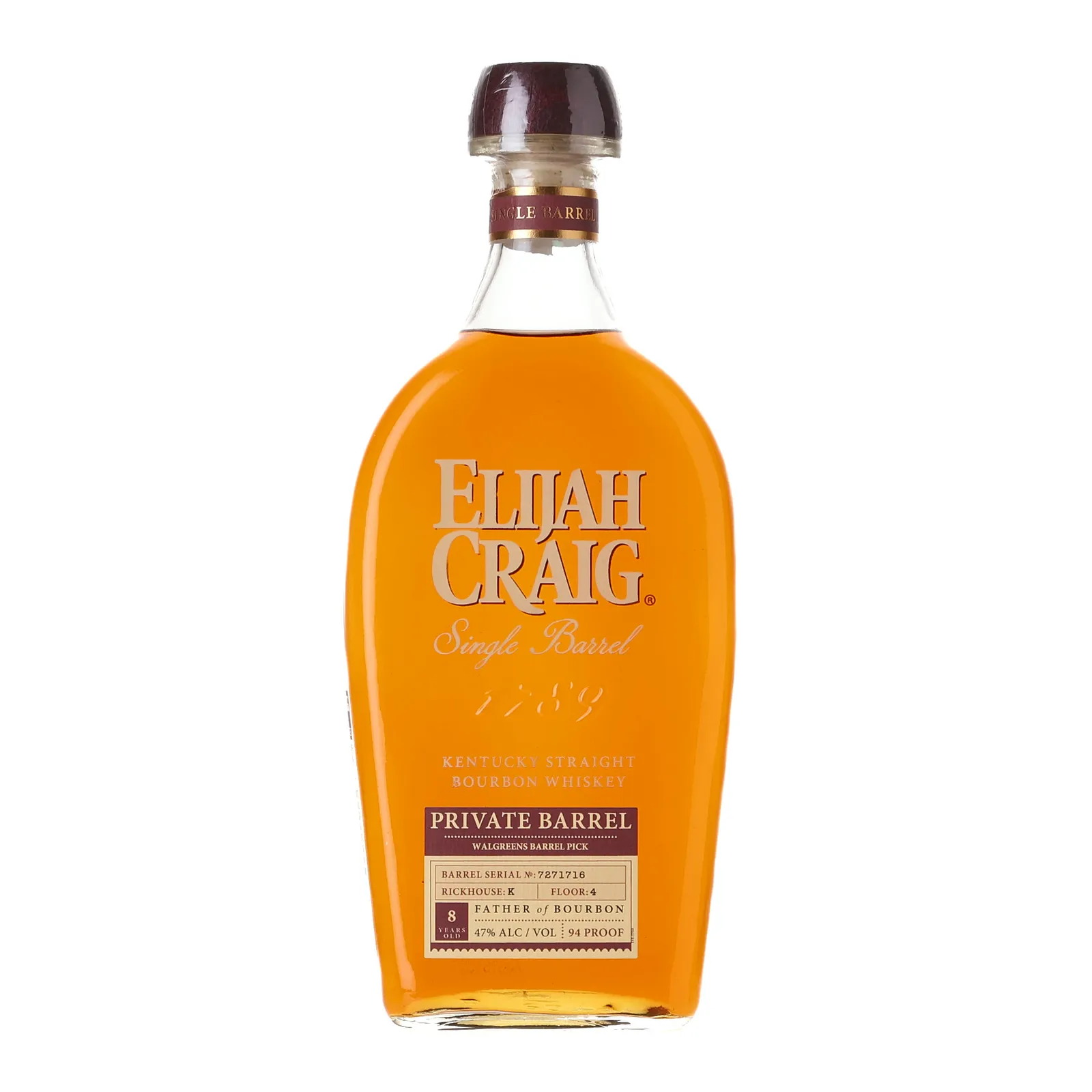 Elijah Craig Private Barrel 8 Year Old, Cask #7271776, 47% whisky bottle