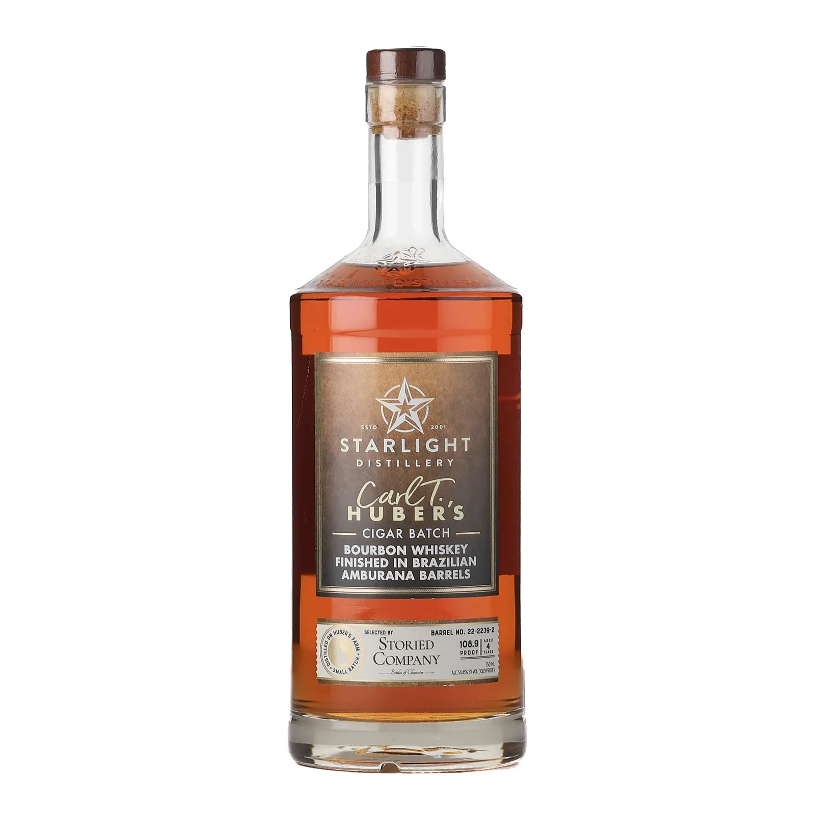 Starlight Carl T. Huber's Cigar Batch No. Storied Company Private Barrel Selection 4 Year Old, Amburana Cask, Cask #22-2239-2, 2022, 54.45% whisky bottle