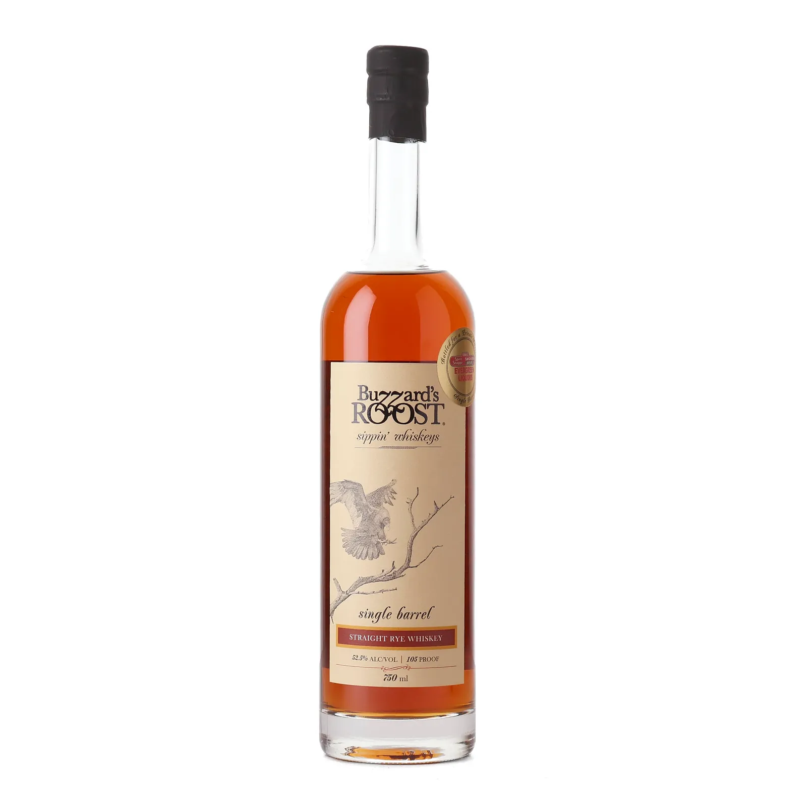 Buzzard's Roost Rye, Cask #1429-BZ6, Evergreen Liquors Private Barrel Selection, 52.5% whisky bottle