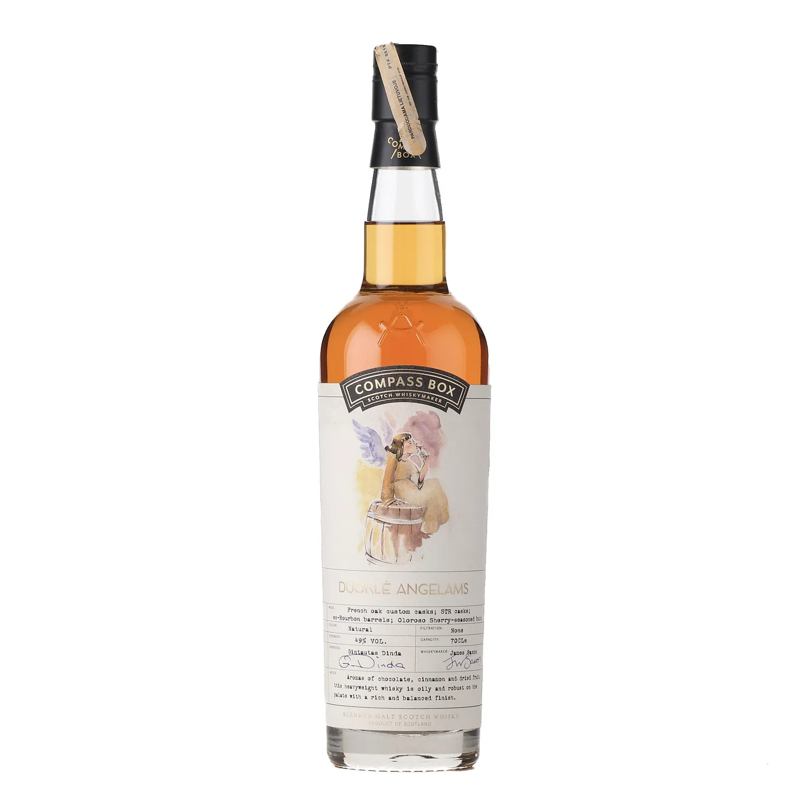 Compass Box Duokle Angelams 10 Year Old, French Oak, Oloroso Sherry, STR Wine, Bourbon Cask, 2011, Compass Box, 49% whisky bottle