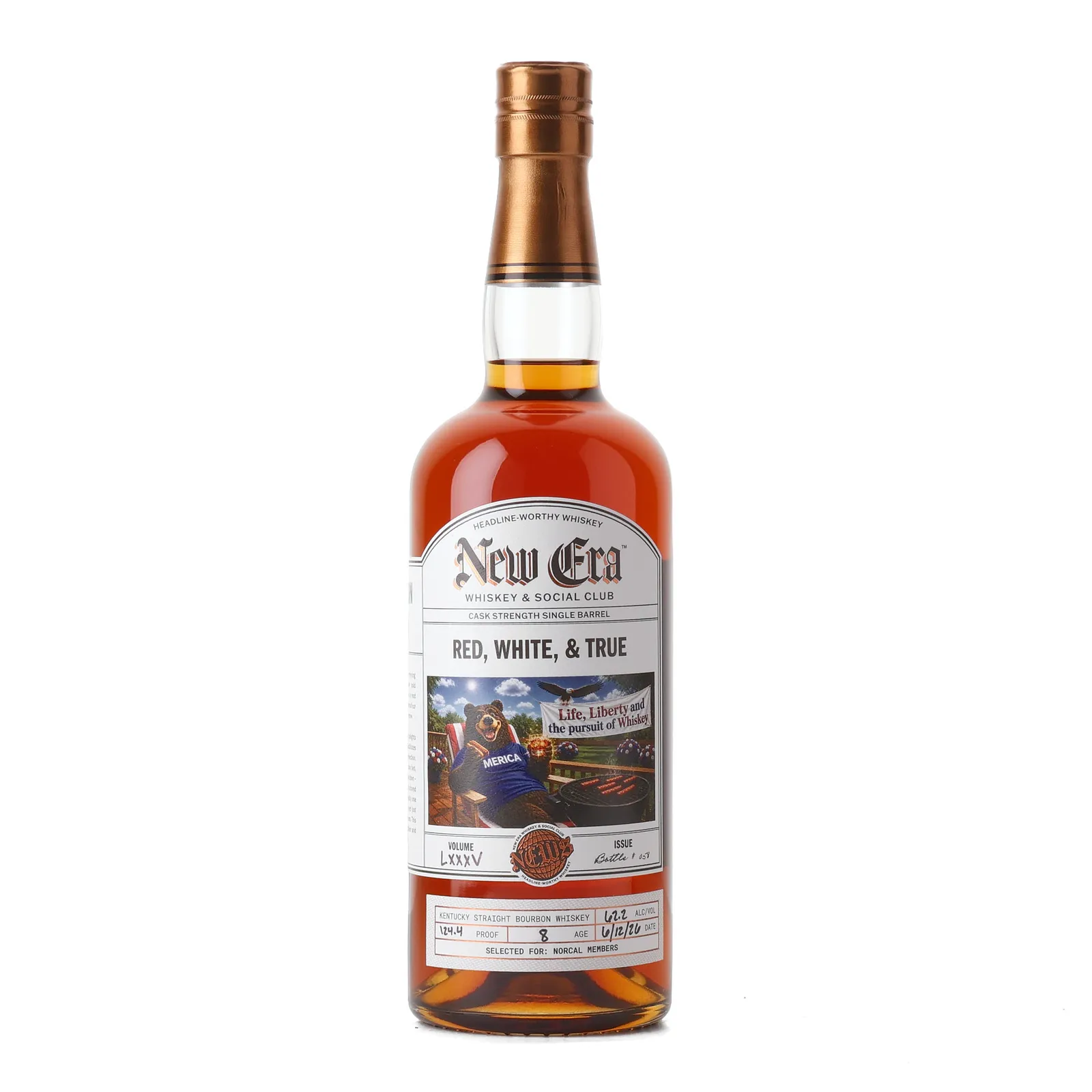 New Era Whiskey & Social Club Red, White, & True 8 Year Old, Oak Cask, Volume LXXXV, New Era Whiskey & Social Club, 62.2% whisky bottle