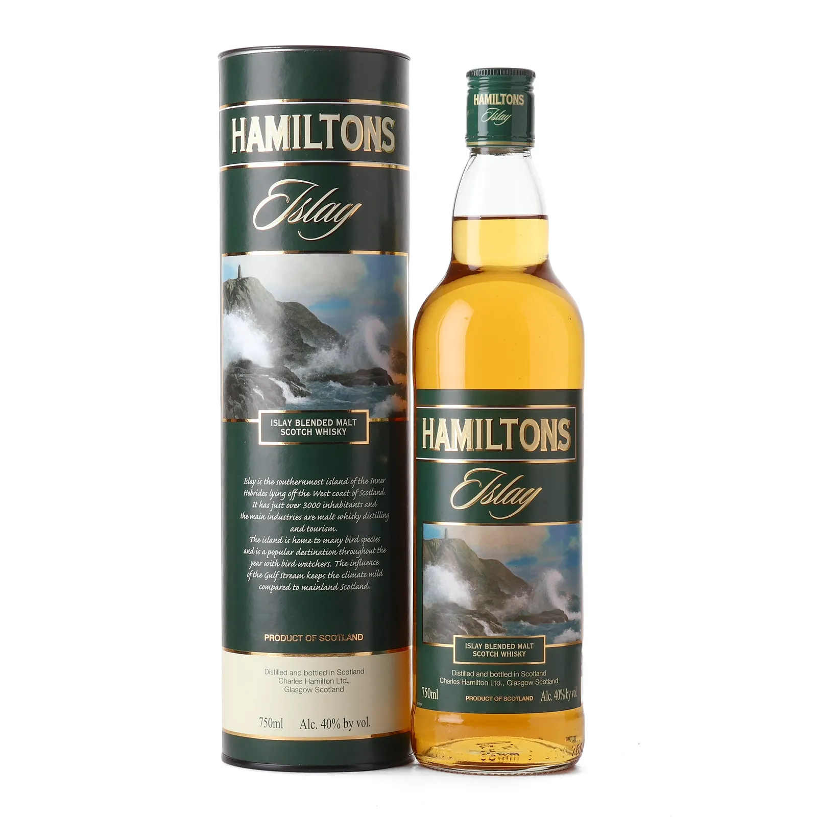 Hamiltons Islay Blended Malt Scotch, Bourbon Cask, Charles Hamilton Ltd., 40% whisky bottle