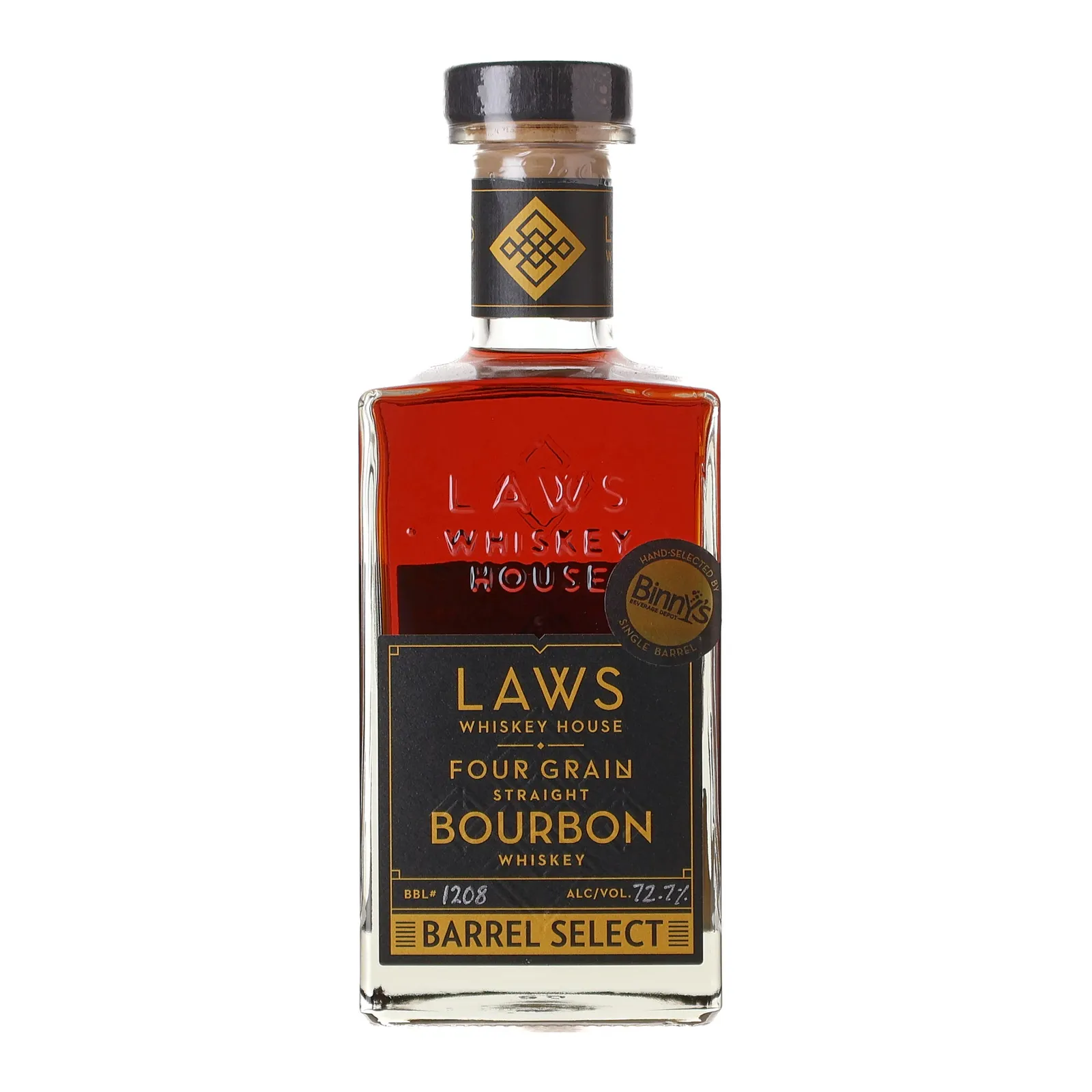 Laws Whiskey House Four Grain Straight Bourbon Barrel Select 3 Year Old, Cask #1208, 72.7% whisky bottle