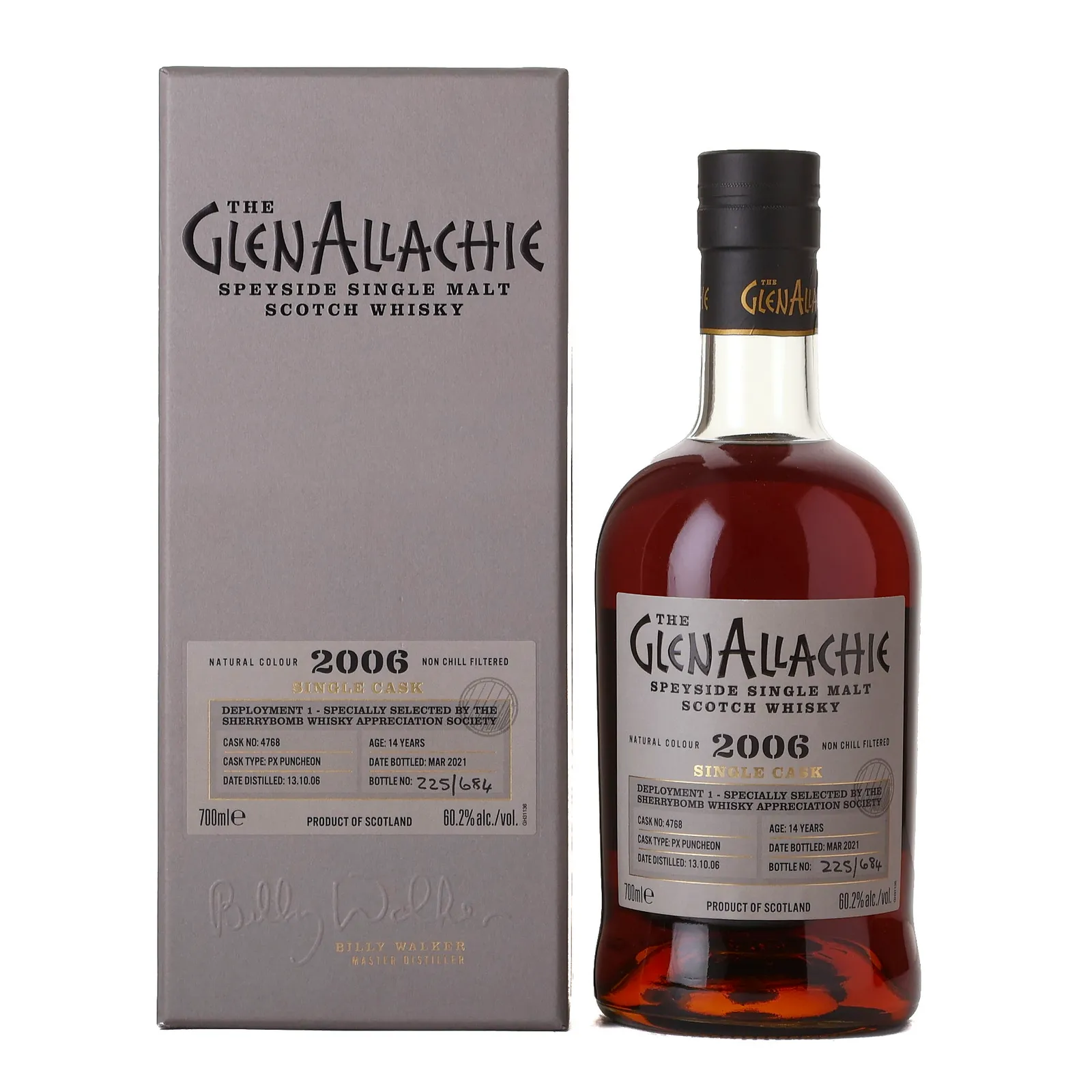 GlenAllachie Sherrybomb Whisky Appreciation Society 14 Year Old, PX Puncheon Cask, Cask #4768, 2021, 60.2% whisky bottle